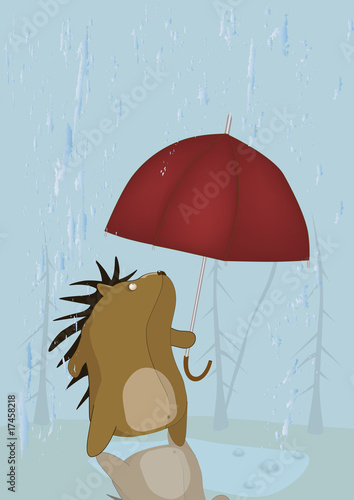 autumn rain and sad hedgehog