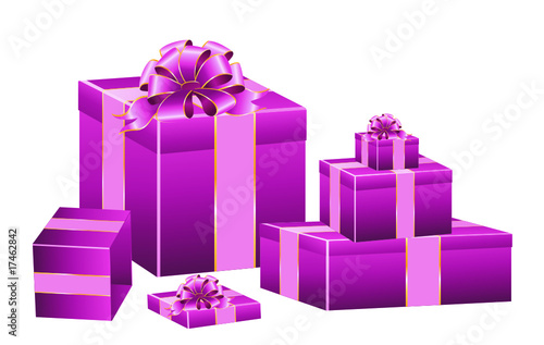 set of festive boxes with the bows of lilac color