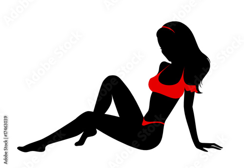Silhouette of the girl in a bathing suit on a white background