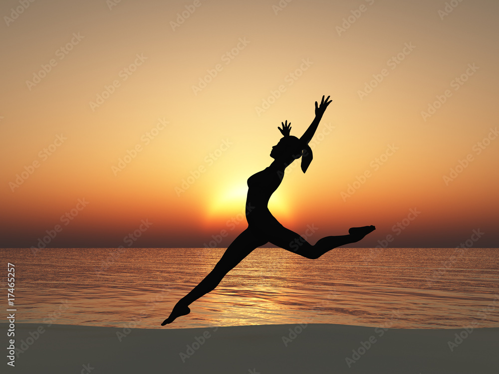 The running woman on coast of ocean The running woman on coast of ocean