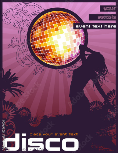 retro event flyer/poster design with glittering disco ball