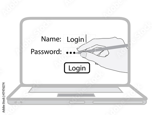 login latop writing hand
