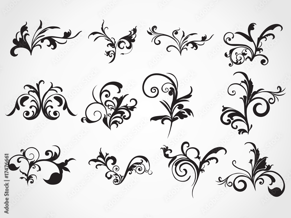 set of retro floral tattoos