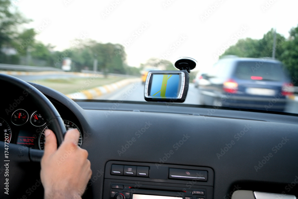 driving car with global positional system on highway