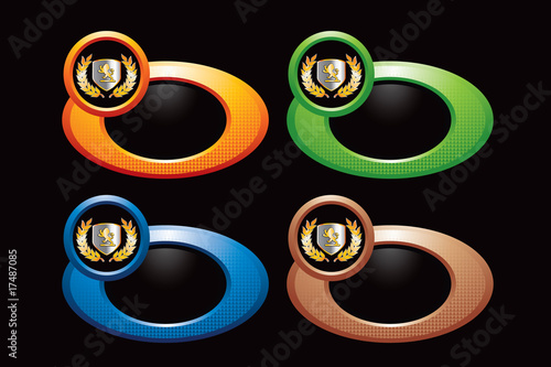 Lion on shield with leaves on circle ring