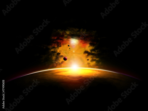 coucher de  soleil sur planete #17490618