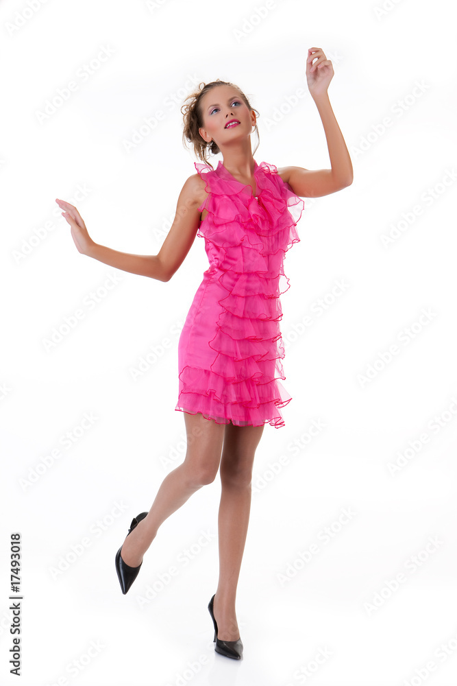 Young Emotional Woman In a Pink Dress Young Emotional Woman In a Pink Dress