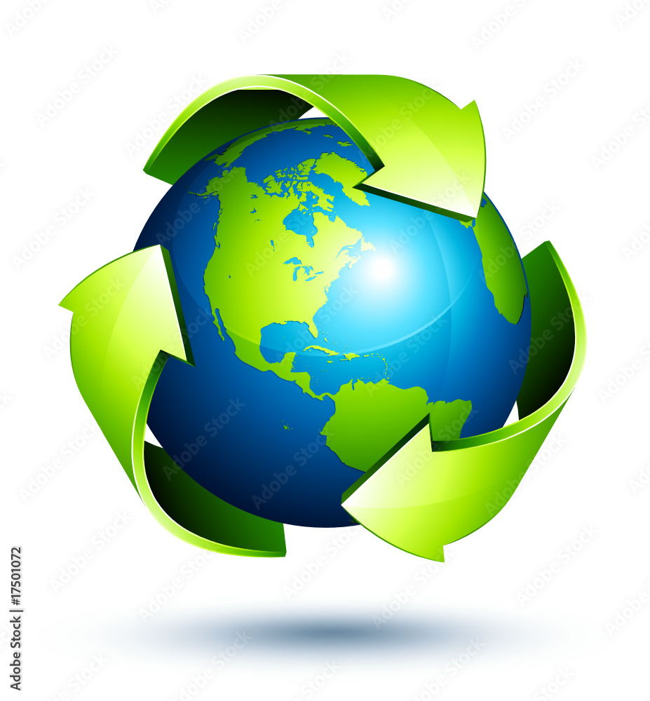 Earth and recycling symbol ( USA and south america view )