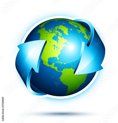 Earth and blue arrow ( North - USA - and south america view )