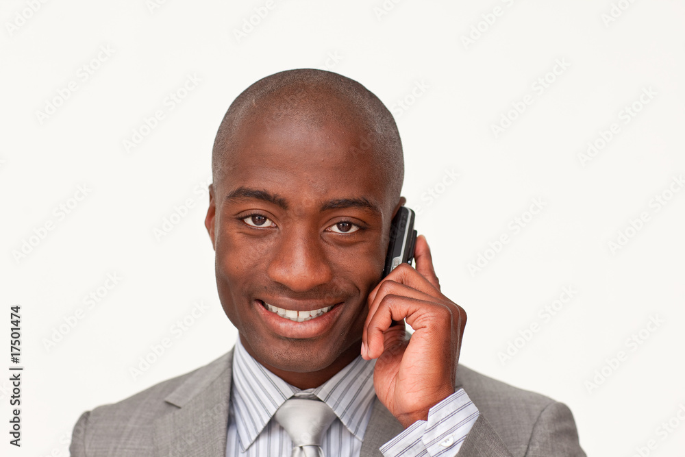 Portrait of an Afro-American businessman talking on mobile phone Portrait of an Afro-American businessman talking on mobile phone