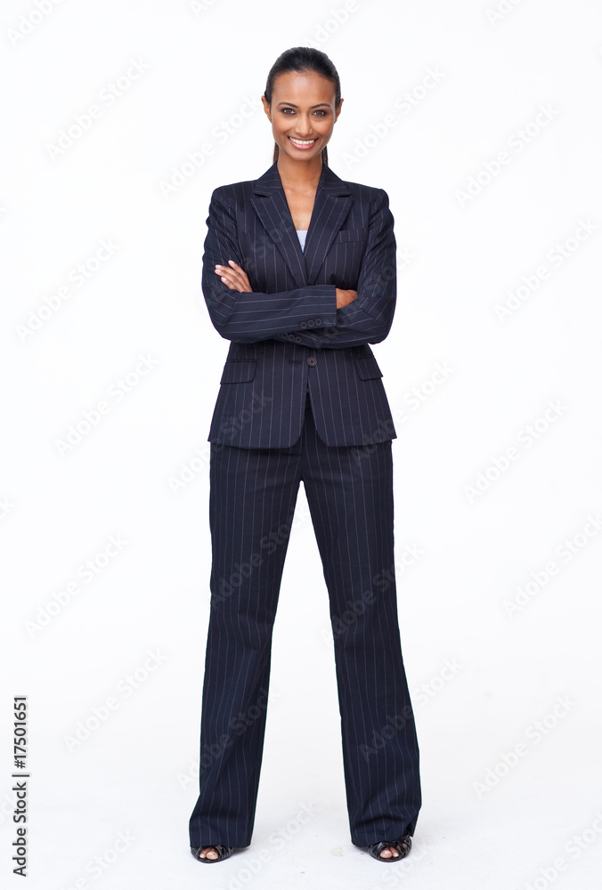 Isolated confident Indian businesswoman smiling at the camera Isolated confident Indian businesswoman smiling at the camera