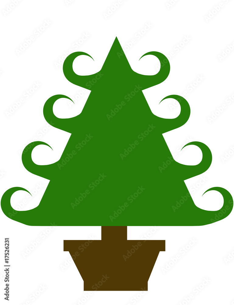 Fototapeta premium Curley Green Christmas Tree in Brown Pot