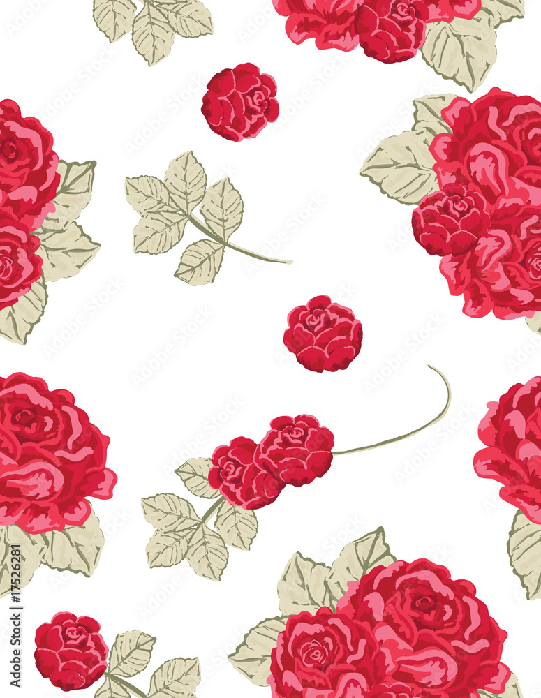seamless vintage pattern with red roses
