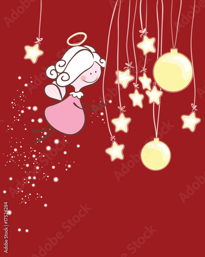 angel playing with christmas ornaments