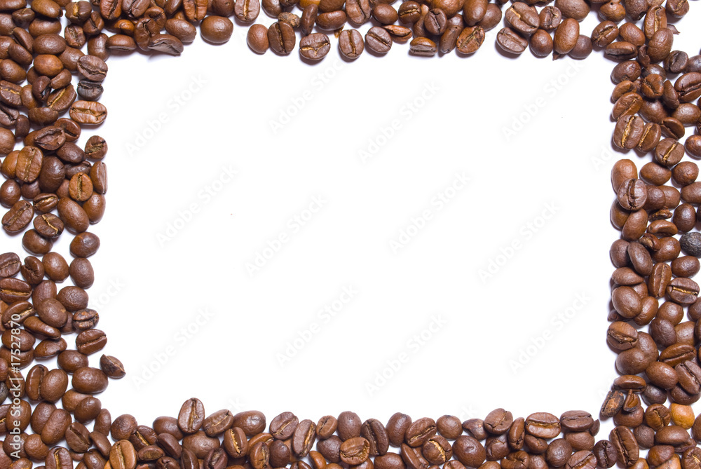 Coffee beans forming a border white background Coffee beans forming a border white background