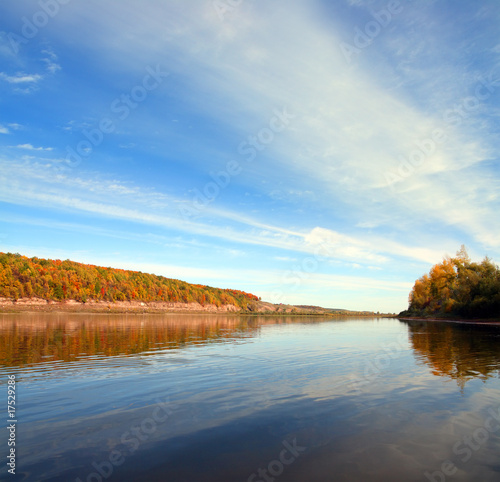 autumn landscape with river and sky