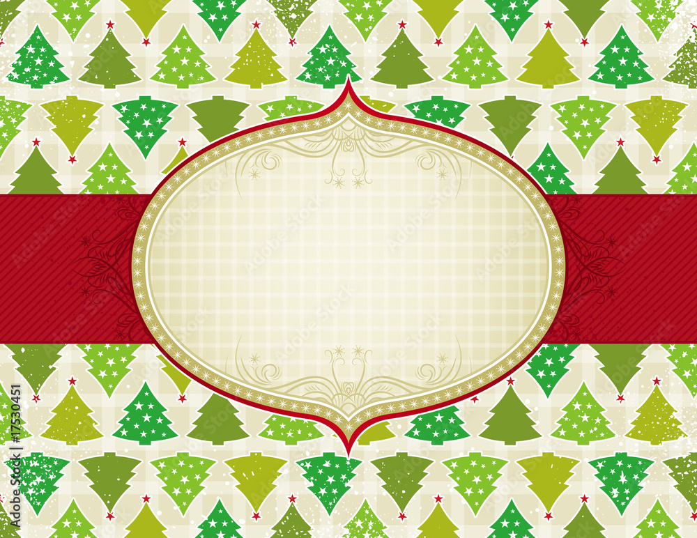 christmas background with tree and label