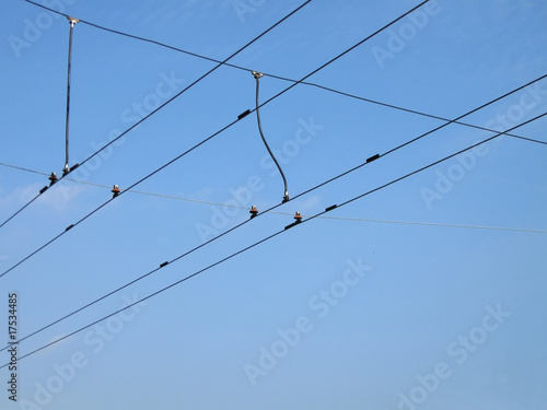 Wires, power isolator, blue sky, white clouds, sunny day