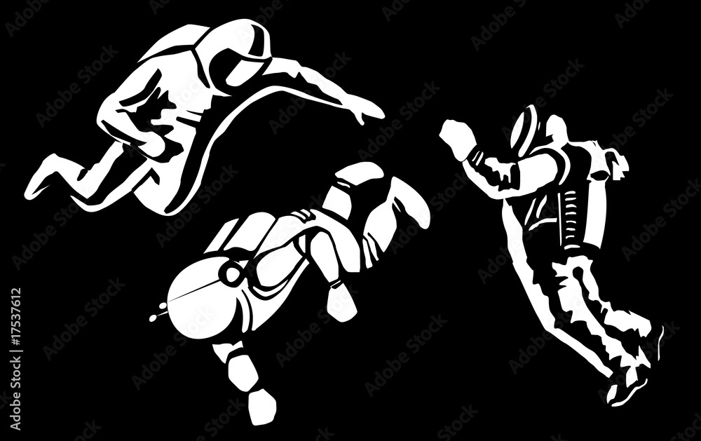 silhouette spaceman on black background silhouette spaceman on black background