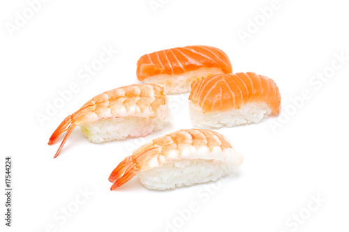 Prawn and salmon nigiri