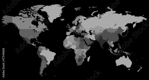 Greyscale World map on black background