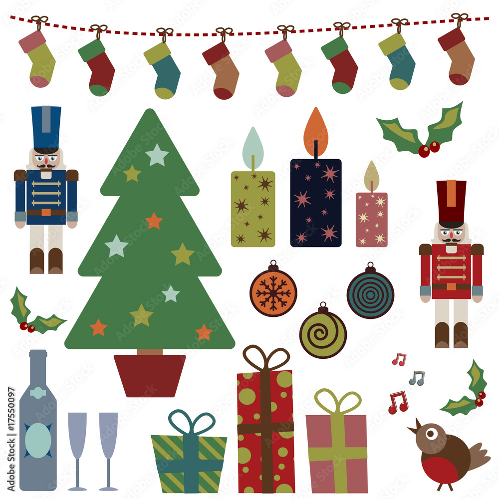 Φωτογραφία Christmas clipart vector seasonal holiday gifts candles stockings baubles holly