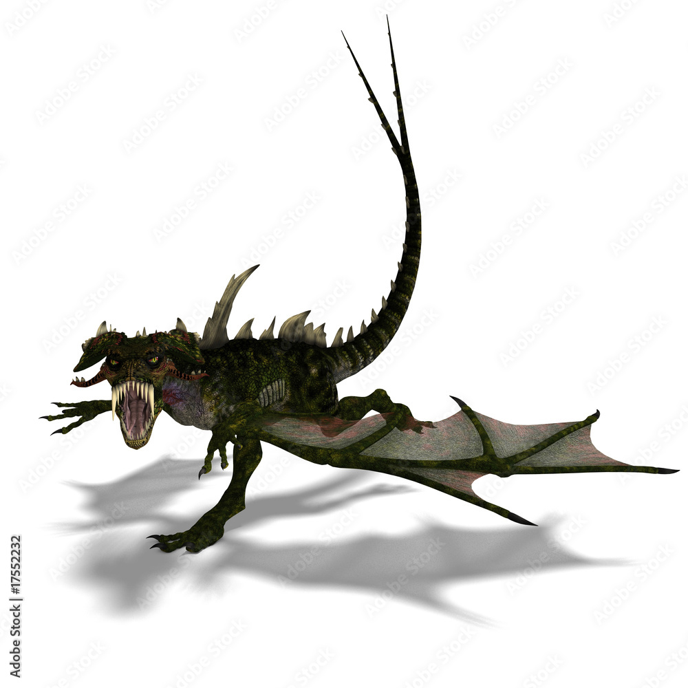 Fototapeta premium giant terrifying dragon with wings and horns attacks