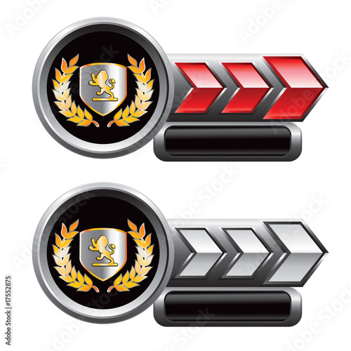 Lion shield with red and silver arrow nameplates