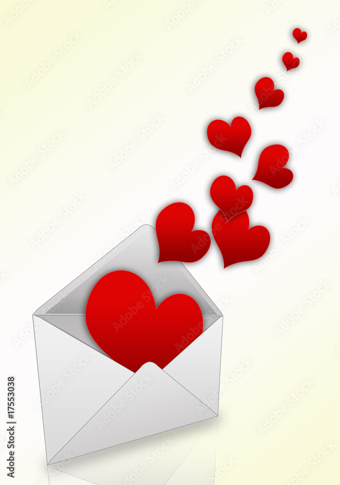 Hearts taking off from an envelope Hearts taking off from an envelope