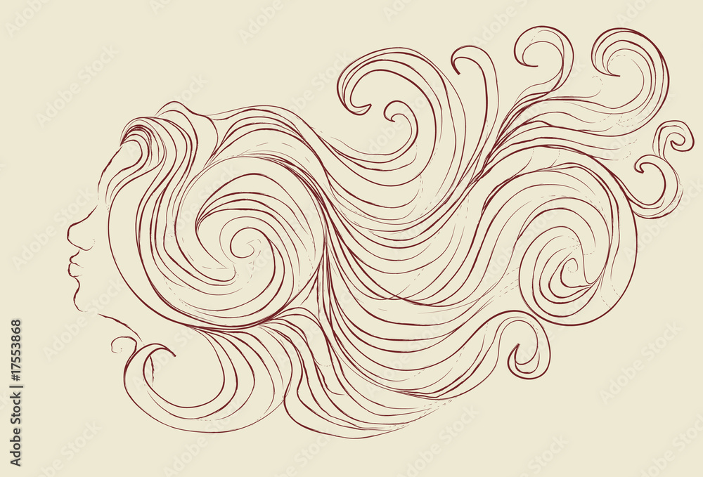 Fototapeta premium Stylized messy illustration of girl with flowing hair