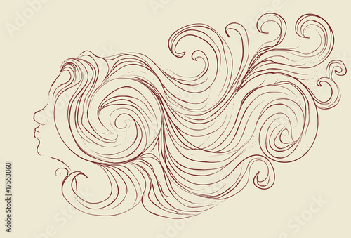 Stylized messy illustration of girl with flowing hair