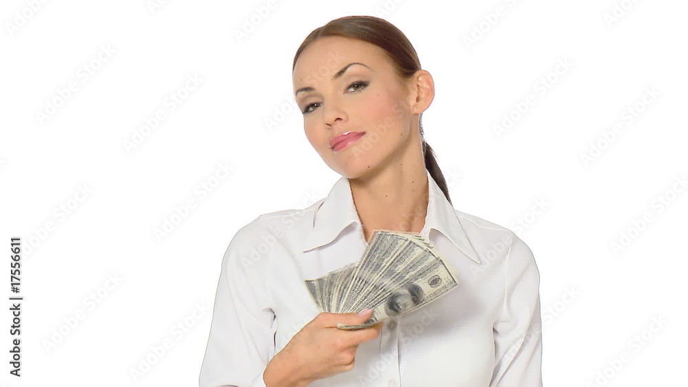 Beautiful young businesswoman is holding bunch of money Beautiful young businesswoman is holding bunch of money