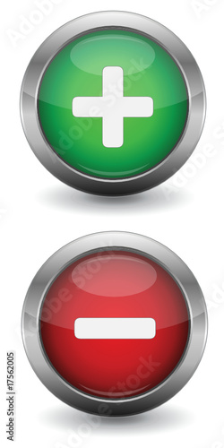 Red & Green Glossy Vector Button - Plus & Minus Symbols