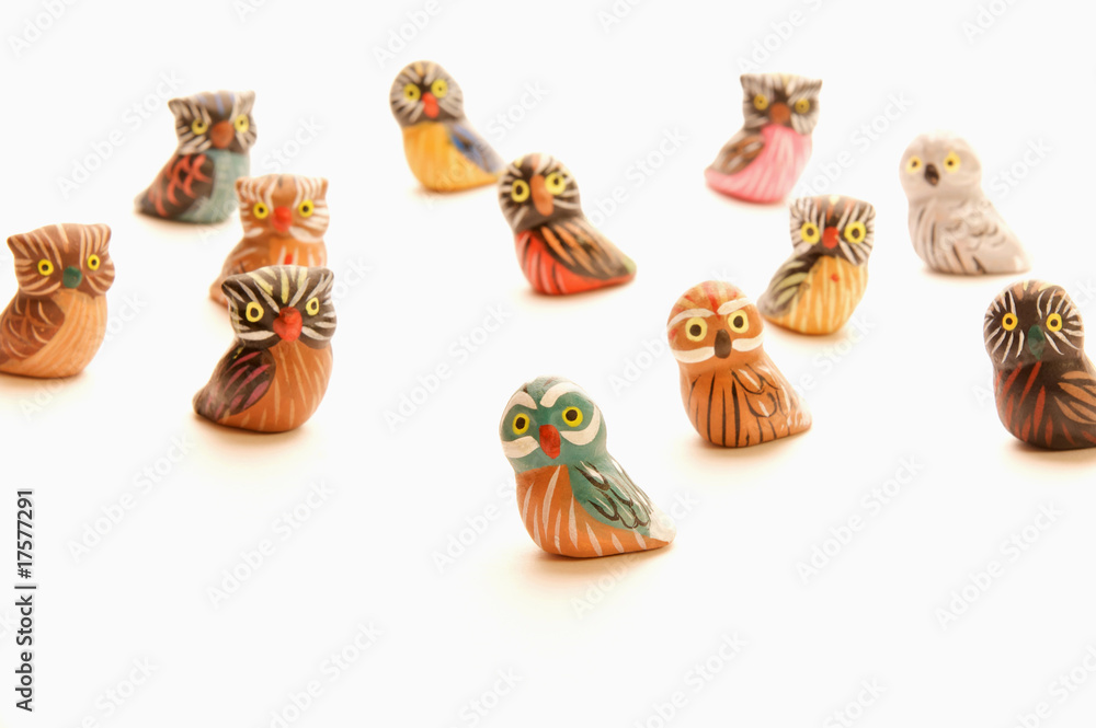 Plaster statuettes of owls