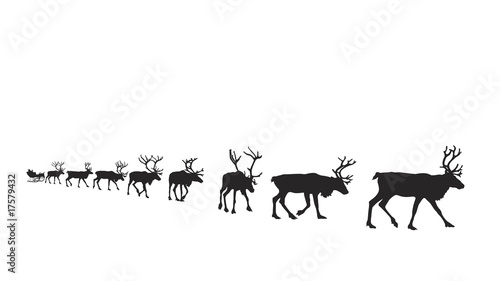 Santa's sleigh pulled by eight reindeer, easy editable vector