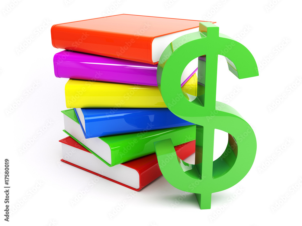 Obraz premium Pile of books and dollar