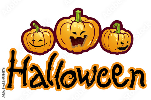 Halloween titling with three pumpkin heads of Jack-O-Lantern