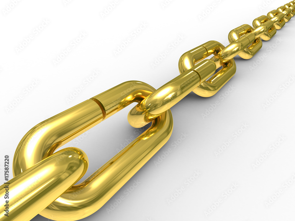 Fototapeta premium Gold chain on white background. Isolated 3D image