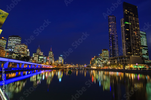 Downtown of Melbourne at night  Yarra river
