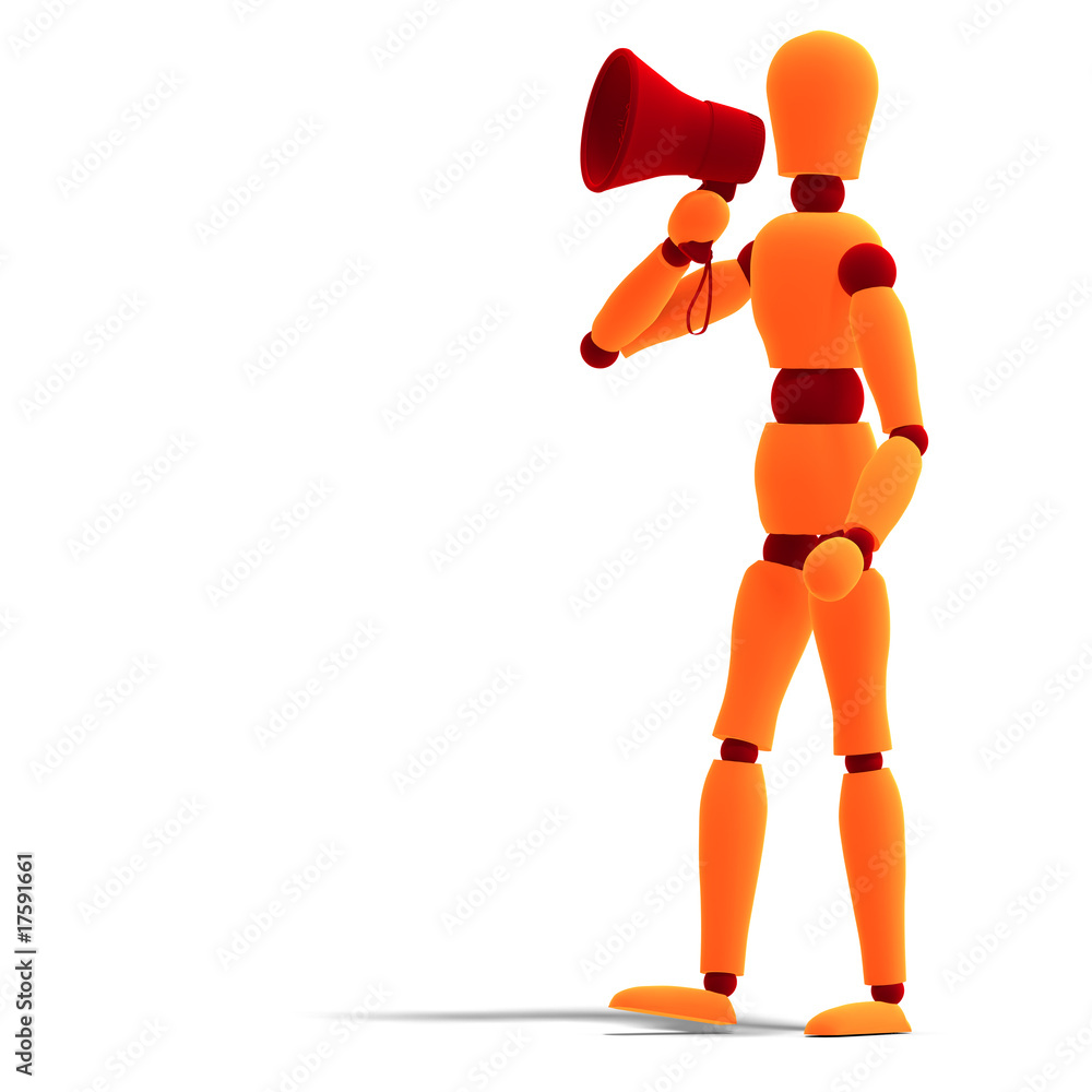 orange / red manikin announcing something orange / red manikin announcing something