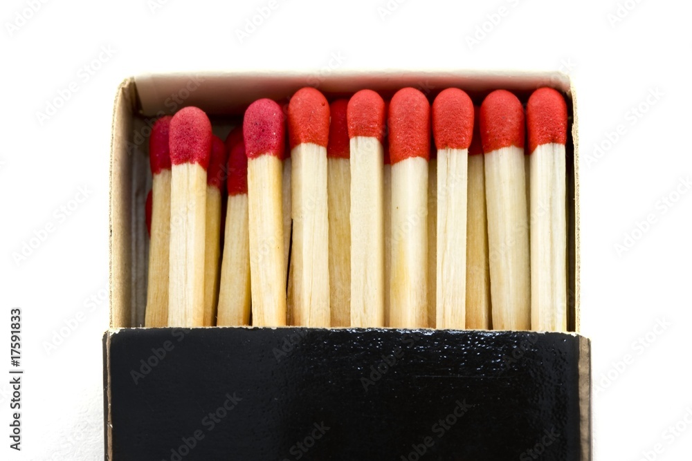 Box with matches on a white background