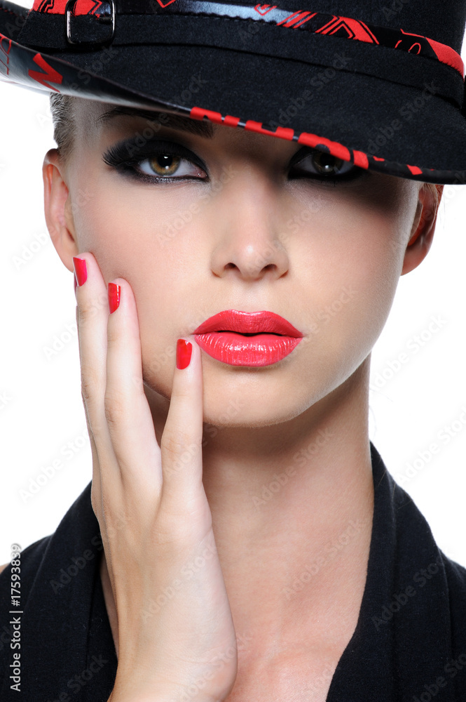 Beautiful woman with bright red lips Beautiful woman with bright red lips