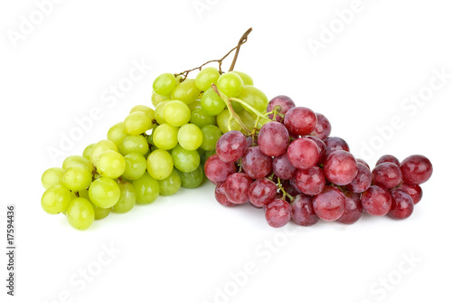 Green and pink grapes isolated on the white background