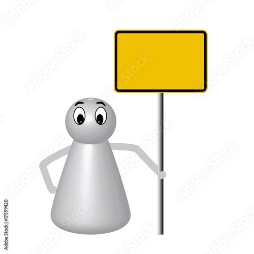 Spielfigur mit Hinweisschild abstrakt