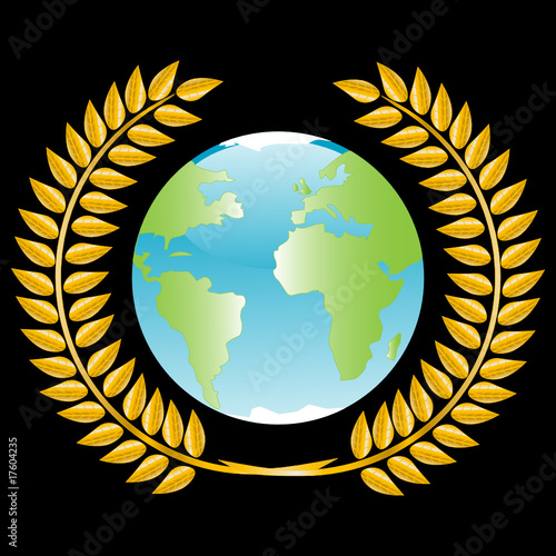 planet in golden wreath
