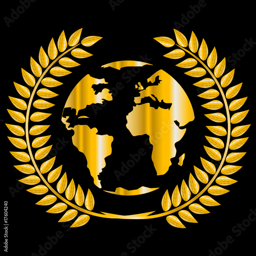 golden globe on black in wreath
