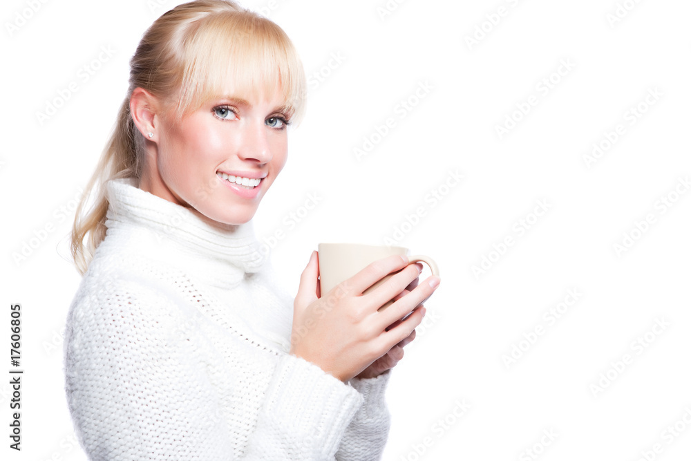 Beautiful woman holding coffee cup Beautiful woman holding coffee cup