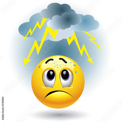 Smiley ball is frightened by flash in the sky