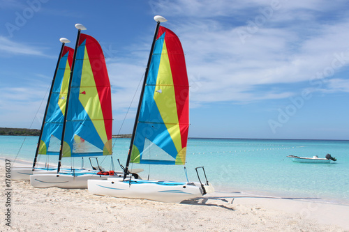 Tropical beach sailboats