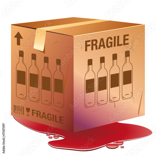 Caisse de bouteilles de vin endommagée